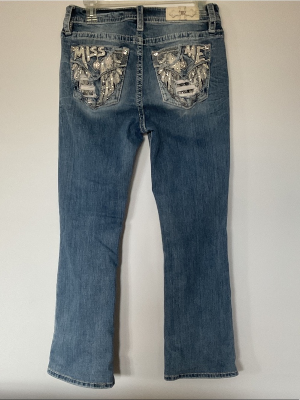 Miss Me Blue Denim Bootcut Jeans with Embellished Back Pockets
